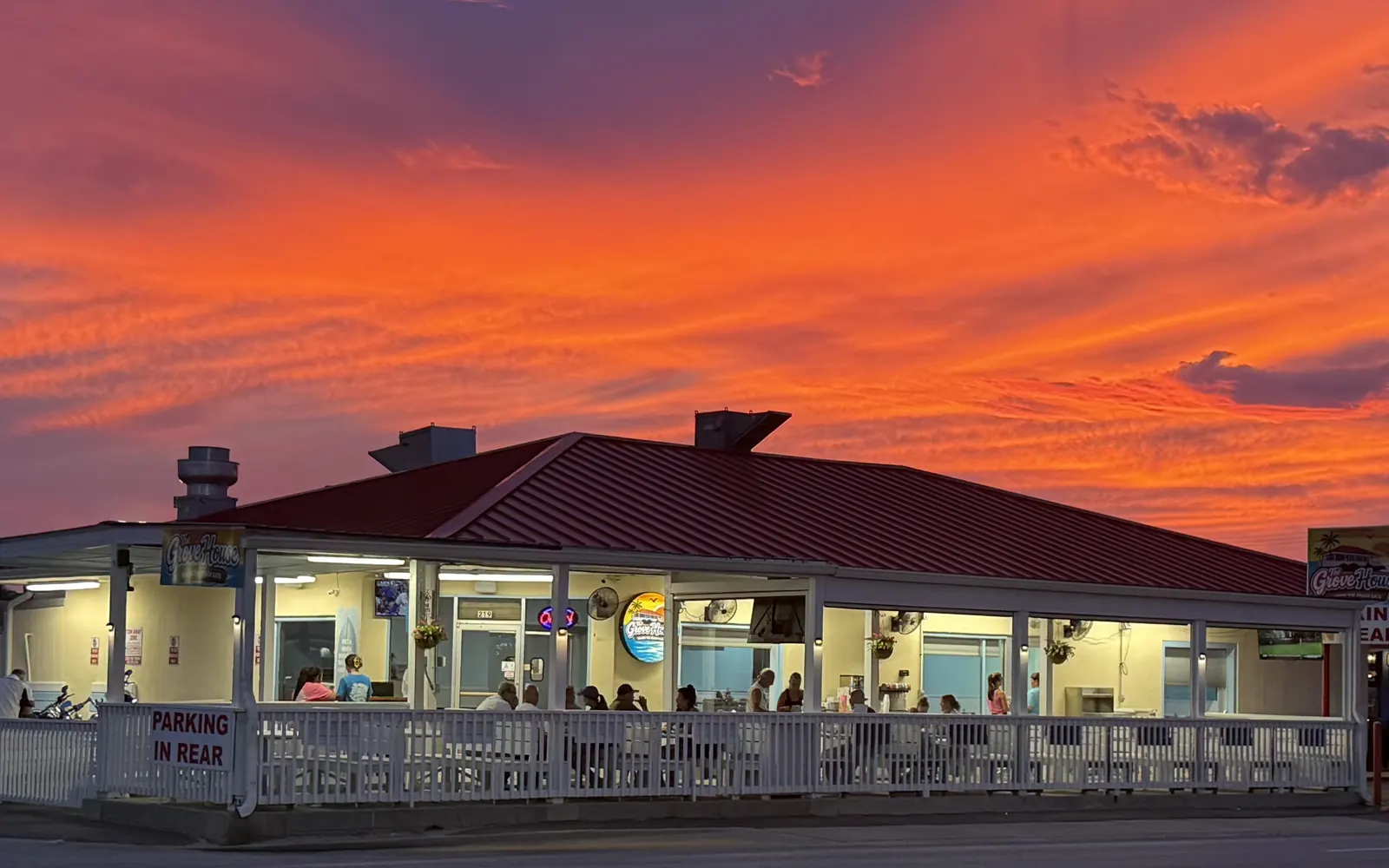 The Grove House at sunset in Cherry Grove